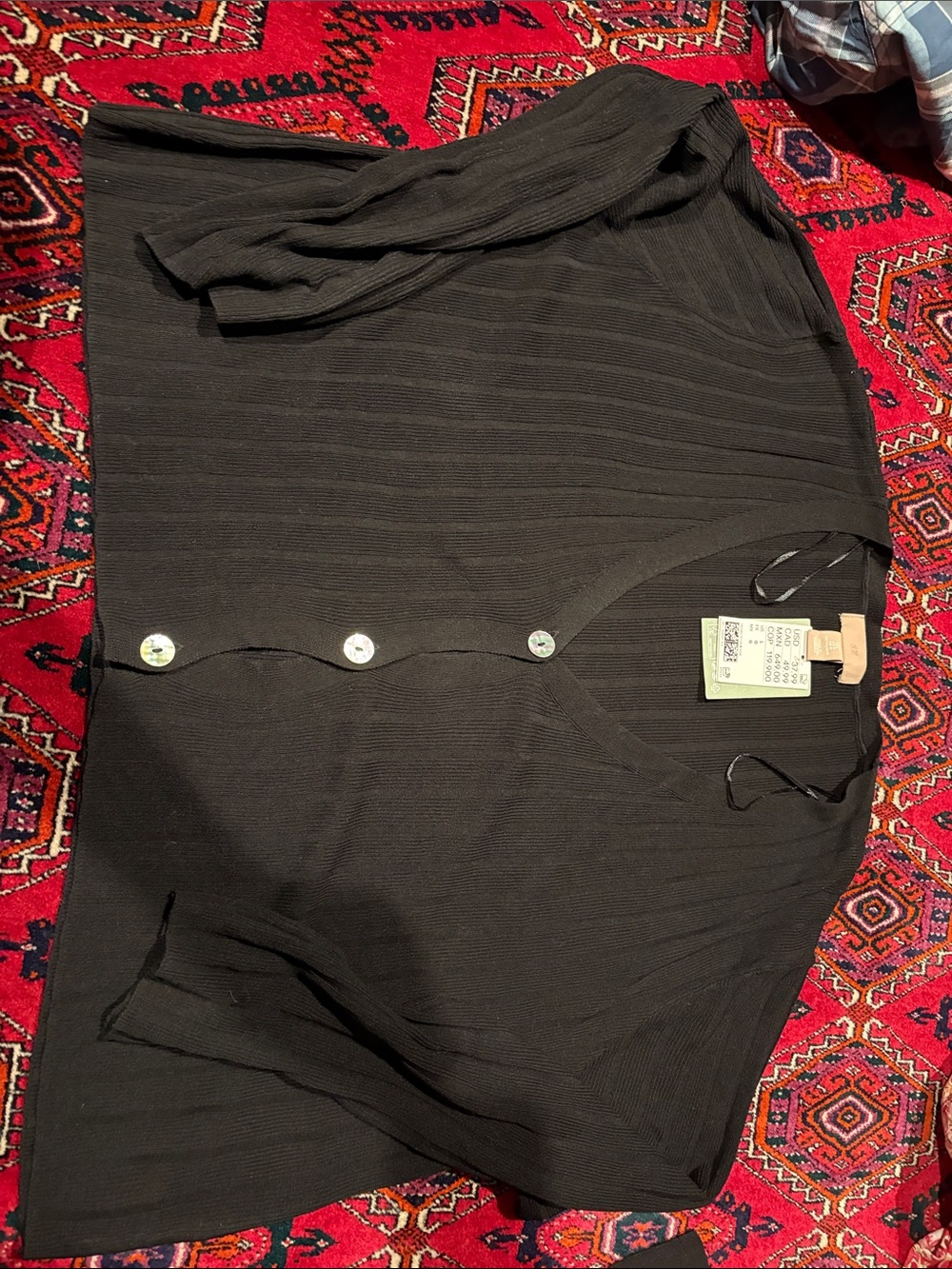 H&M Black Ribbed Button-Front Cardigan